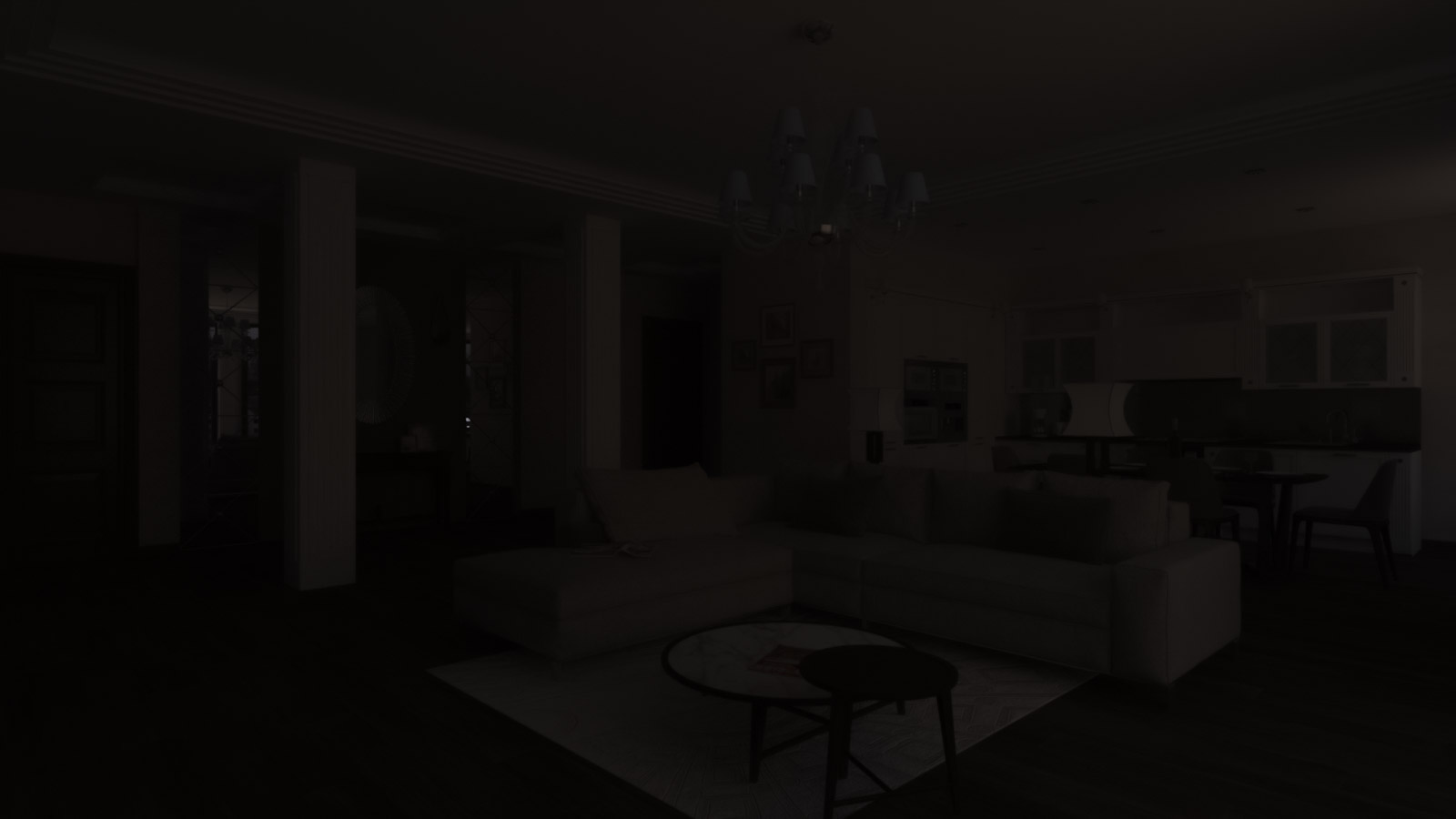 Интерьер, оборудованный Digihouse Lighting, сценарное управление. Свет выключен